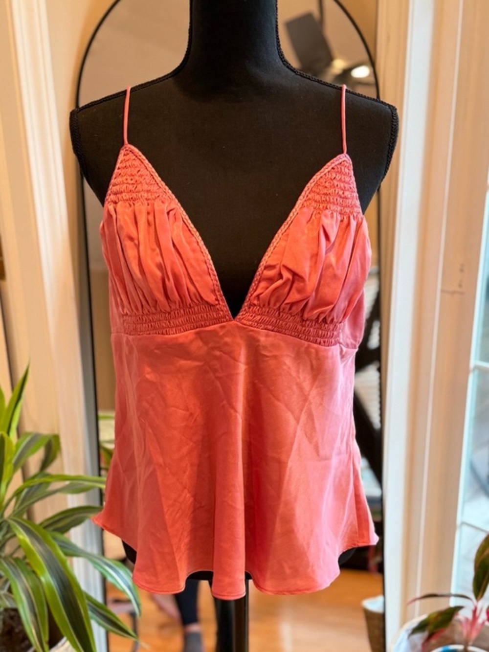 FREE PEOPLE | Coral Pink Satin Spaghetti Strap Cami